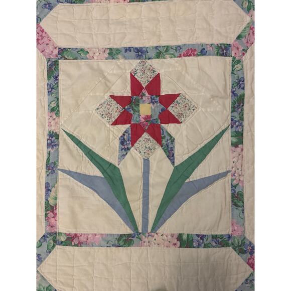 Handmade 80s Floral Patchwork Quilt Pastel Cottagecore 78x87 full / queen - Picture 13 of 16